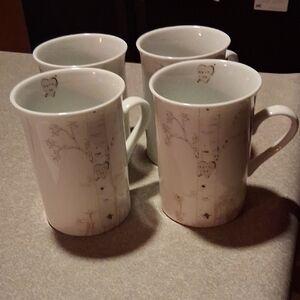 Set Of 4 Rabbit Toes Tree With Heart Carving Design Coffee Mugs